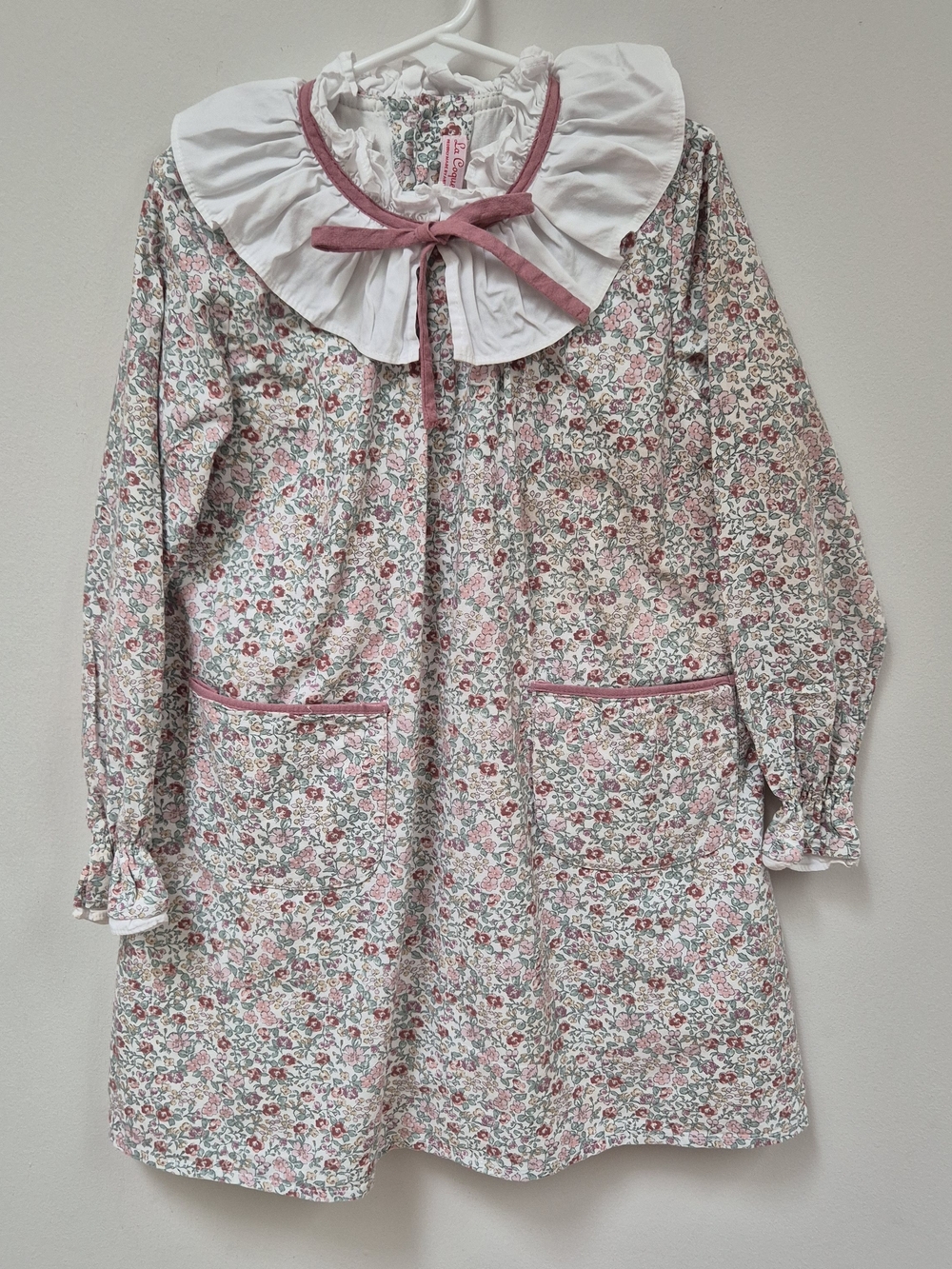 La Coqueta Girls' Floral Pink-Trim Cotton Dress 8Y
